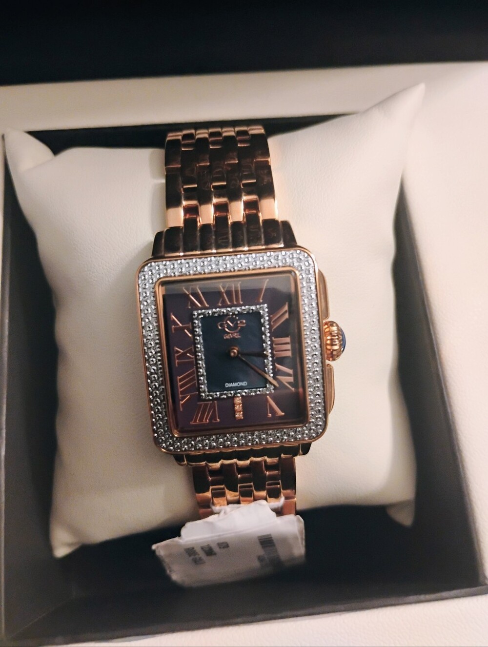NWT-Rose Gold GV2 Gevril Padova Rectangle Watch, 30 mm
